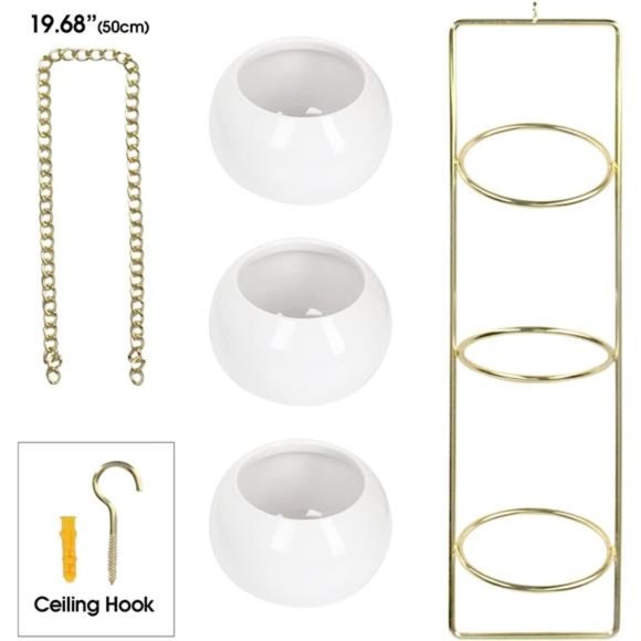 Hanging Planter for Indoor Plants, Boho Vertical Ceiling Plant Gold Metal Hanger - Picture 6 of 7